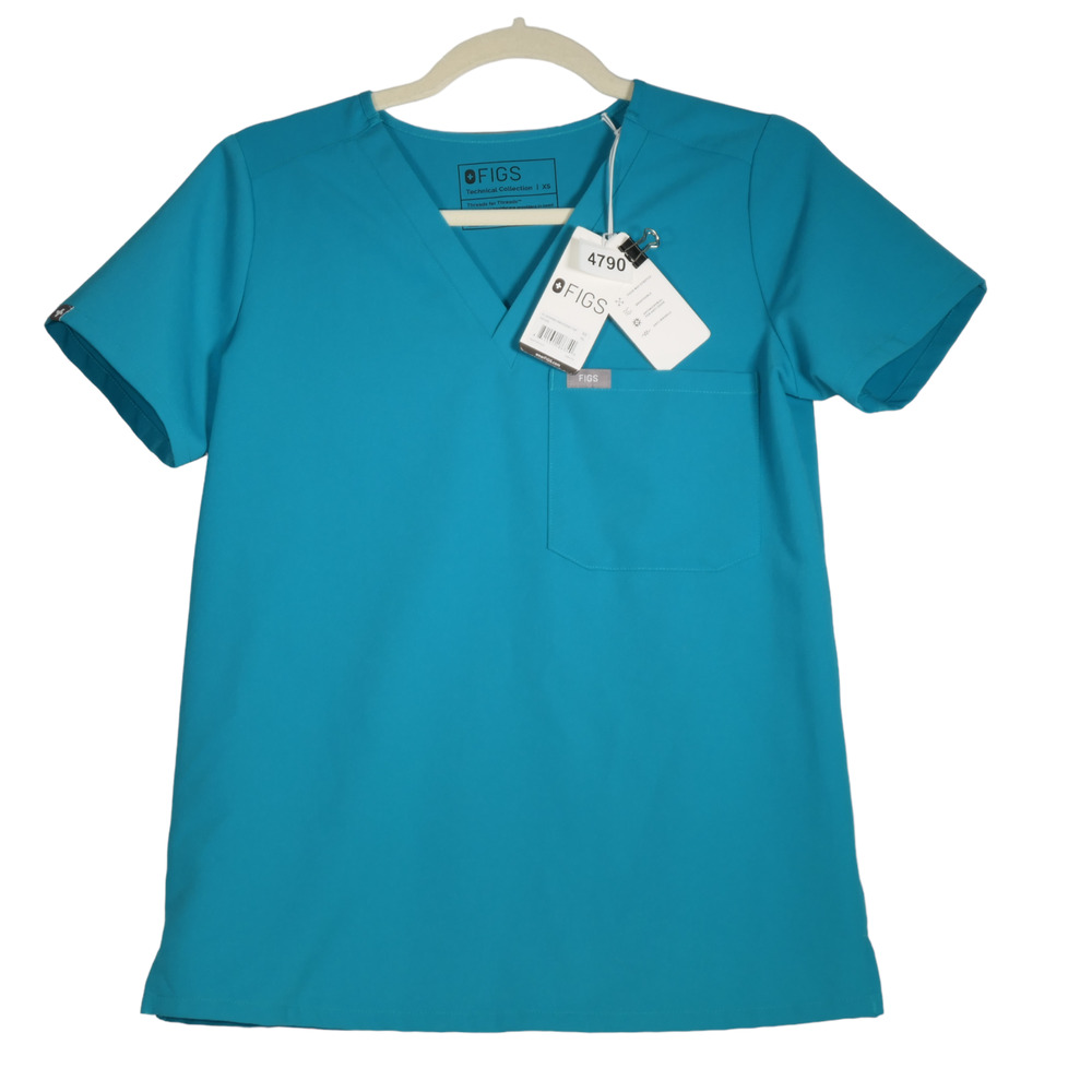NWT Figs Green Scrub Top Women XS Nursing Medical Hospital Vet Catarina 1 Pocket